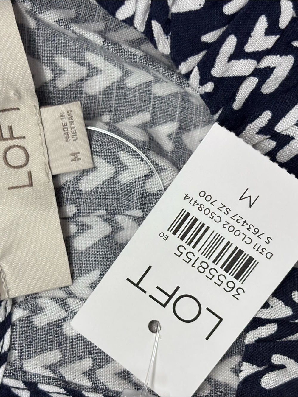 LOFT Womens Medium Navy Chevron Print Sleeveless Blouse Cotton Rayon Top NWT - Picture 7 of 10